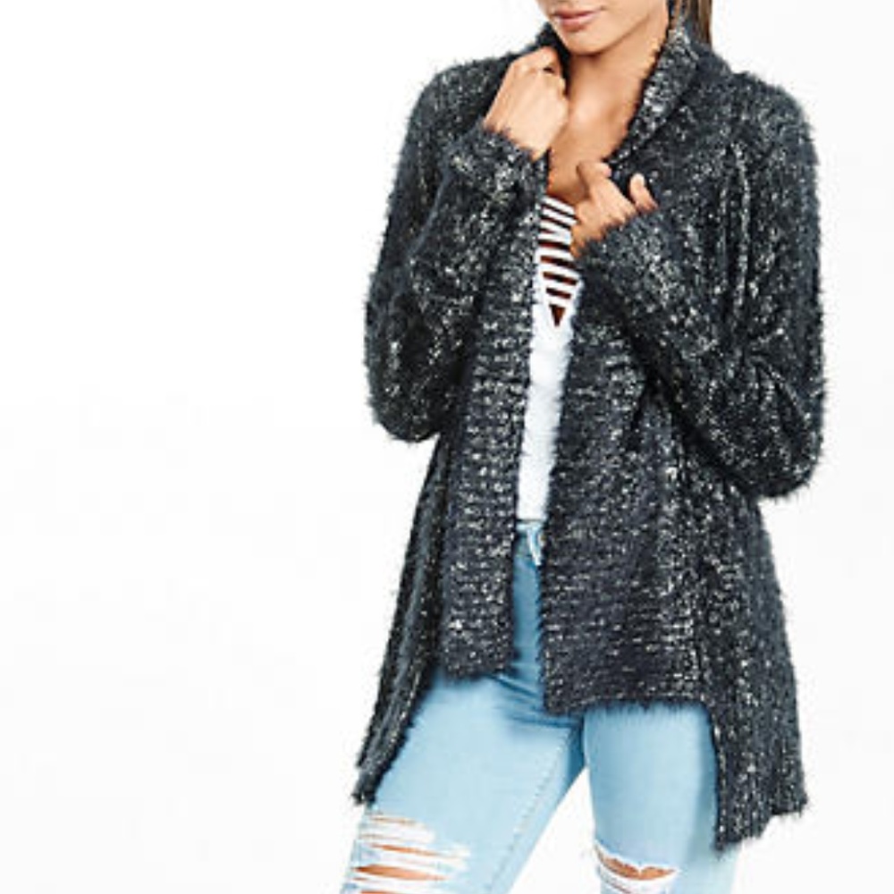 Fuzzy Ribbed Trim Cover Up Sweater